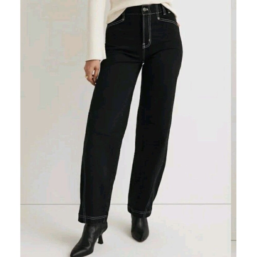 Madewell Perfect Vintage Wide-Leg Jeans Barrel Baggy Adjustable Hem Black Siz 28